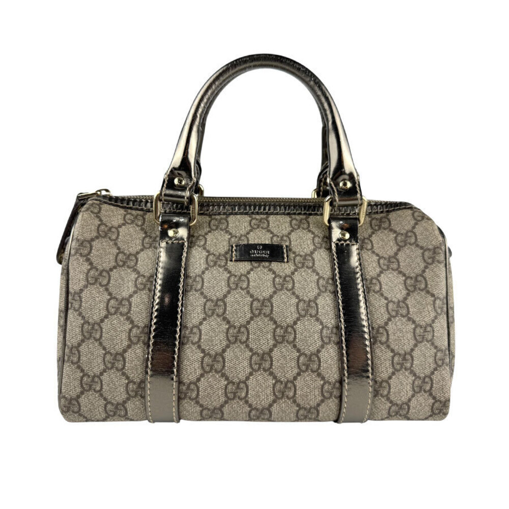Gucci Top Handle Bag GG Supreme Canvas Leather Metallic Khaki Green Brown